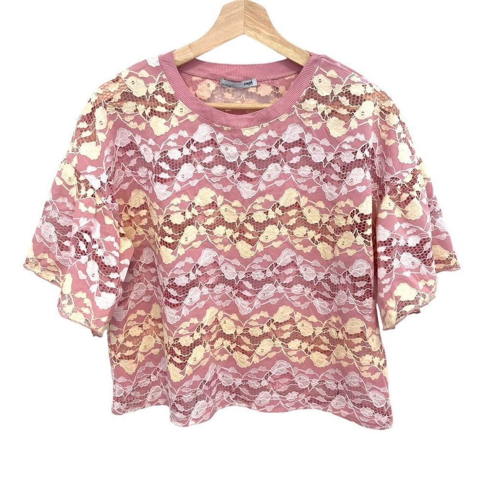 Zara Crew Neck Lace Top